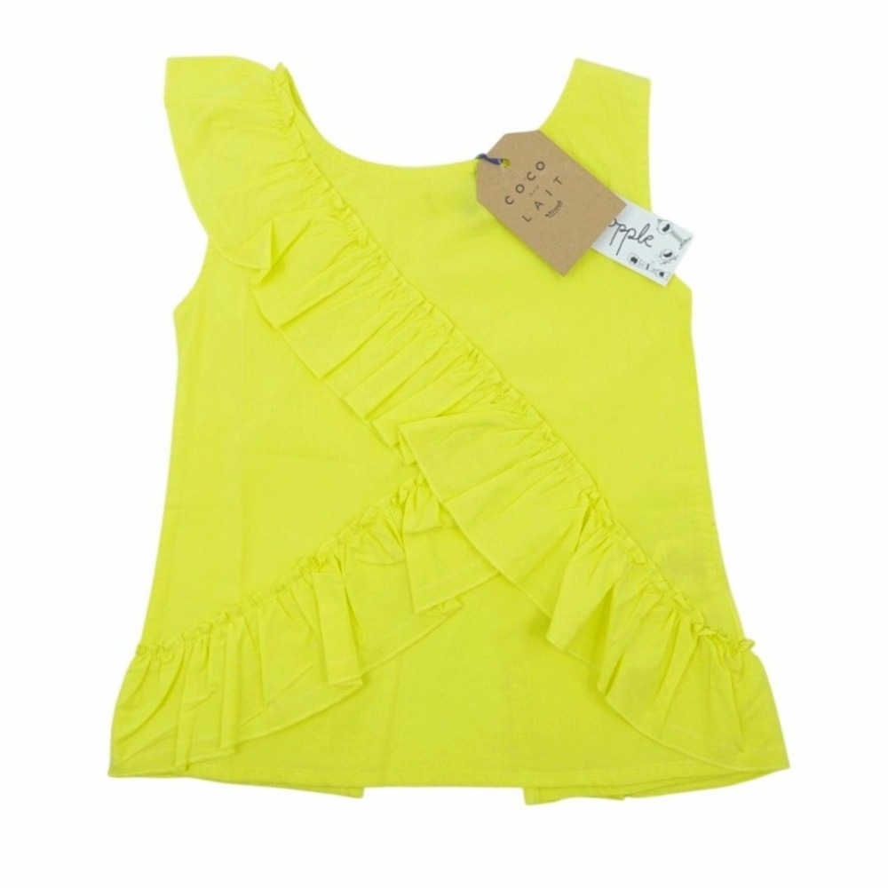 Coco‎ Au Lait Girls Ruffle Top Youth 12 Neon Yellow Sleeveless Blouse and Dopple